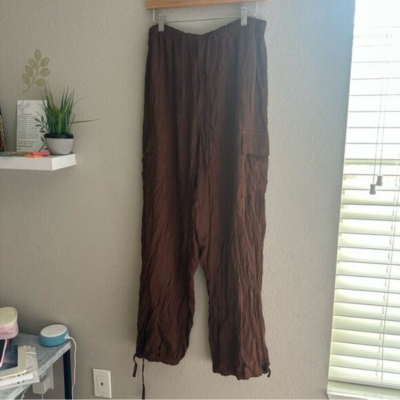 VS PINK Parachute Cargo Pants L Brown Satin Y2K Utilitycore Streetwear Baddie - Picture 3 of 12